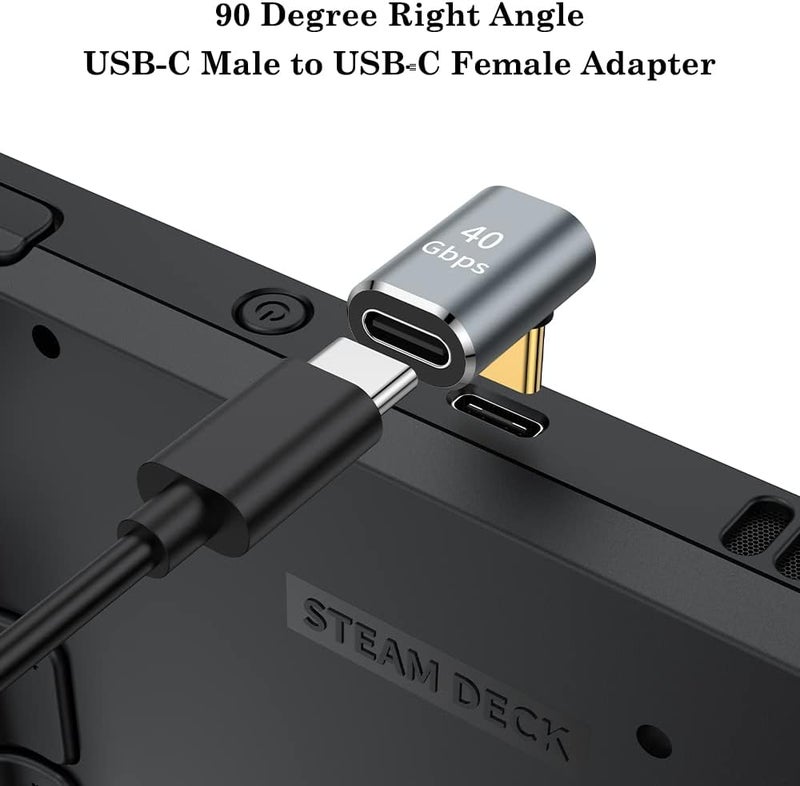 AuviPal محول USB C بزاوية 90 درجة (عبوة 2)، زاوية ليمين ويسار شكل L موصل USB نوع C ذكر إلى أنثى لجهاز Steam Deck، ROG Ally، MacBook، جهاز لوحي، هاتف والمزيد - رمادي فضائي - Image 2